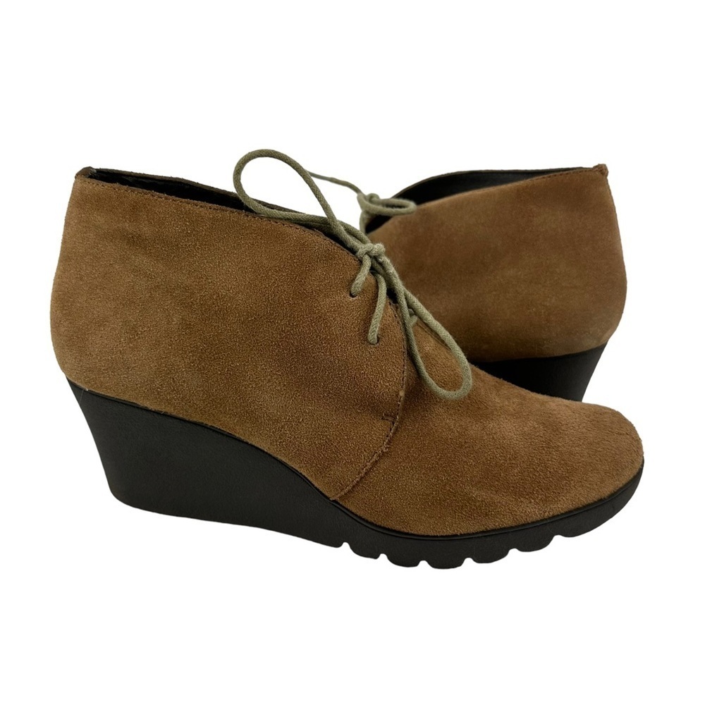LIKE NEW Donald J. Pliner Maka Lace Up Wedge Suede Booties